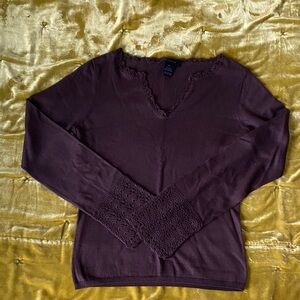 The Limited Vintage Brown Sweater with Lace Trim